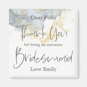 Imán Blue Ombré Watercolor Gold Gracias Bridesmaid Gift