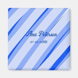 Imán Blue pastel add name date boho retro lines pattern