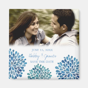Imán Blue Petals Bloom Save the Date Boda Magnet