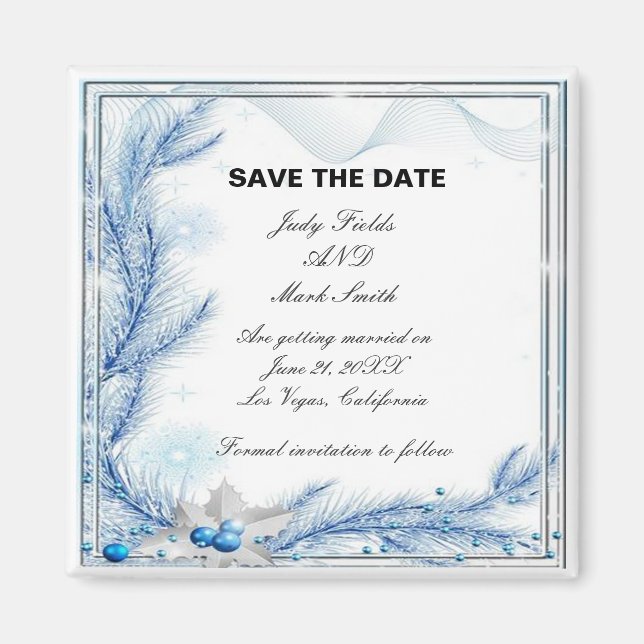 Imán Blue Pine Winter Navidades Wedding Salven La Fecha (Frente)
