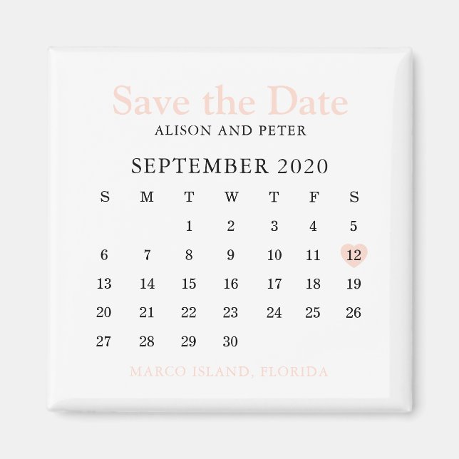 Imán Blue Pink Heart Calendar Wedding Save the Date (Frente)
