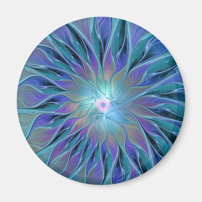 Imán Blue Purple Flower Dream Resumen arte fractal (Frente)