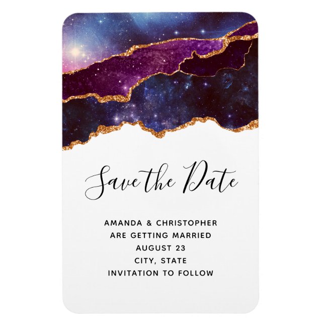 Imán Blue & Purple Space & Stars Wedding Save The Date (Vertical)
