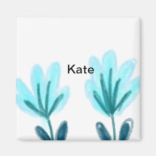 Imán Blue purple t floral watercolor add name text thro