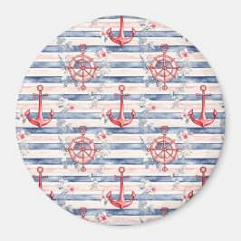 Imán Blue Red Anchors Floral Stripes Beach 