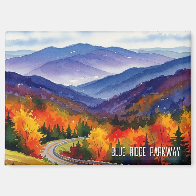 Imán Blue Ridge Parkway Watercolor (Anverso)