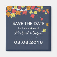Blue Save The Date Maple Leaf Fall Wedding Magnet