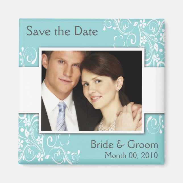 Imán Blue Save the Date Photo Magnets (Frente)