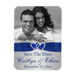 Imán Blue, Silver Hearts Save the Date Photo Magnet