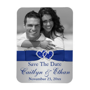Imán Blue, Silver Hearts Save the Date Photo Magnet
