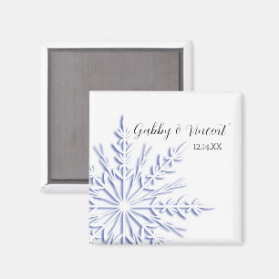 Imán Blue Snowflake on White Winter Wedding
