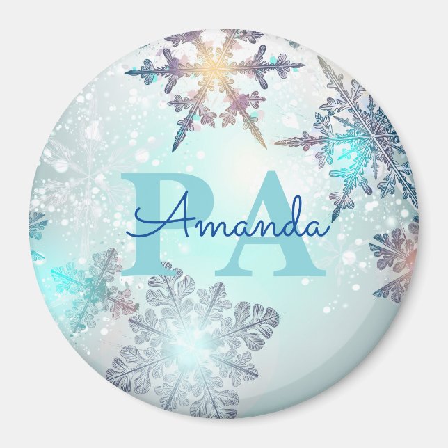 Imán Blue Snowflake Personalized Name PA (Frente)