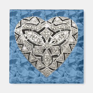 Imán Blue Square Elegant Designer Diamond Heart Magnet