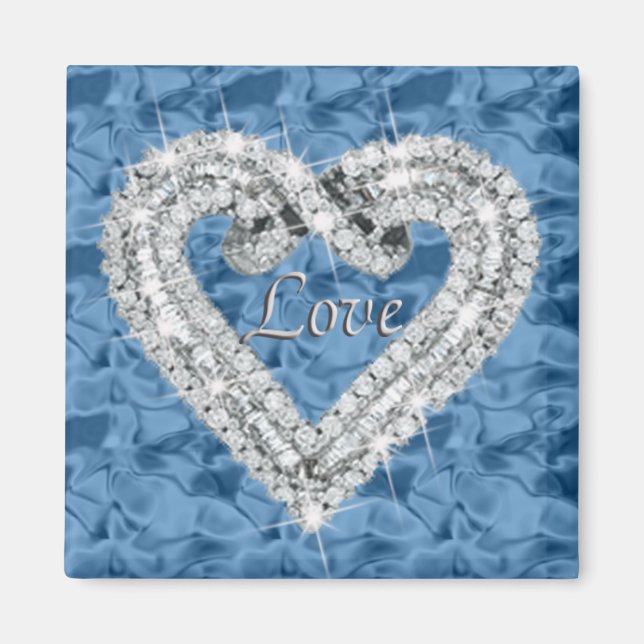 Imán Blue Square Love Diamond Heart Magnet (Frente)