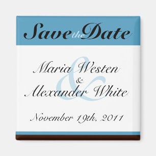 Imán Blue Stripe Chocolate Brown Save the Date Magnet