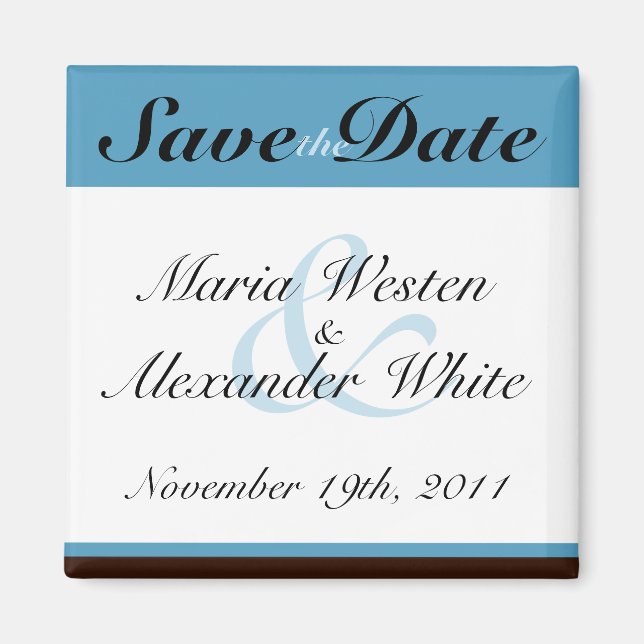 Imán Blue Stripe Chocolate Brown Save the Date Magnet (Frente)
