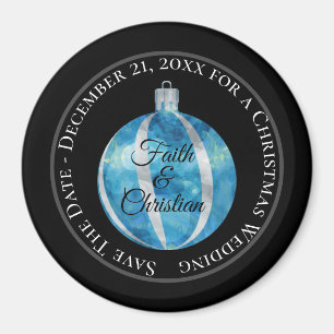Imán Blue Striped Christmas Ornament/Save the Date