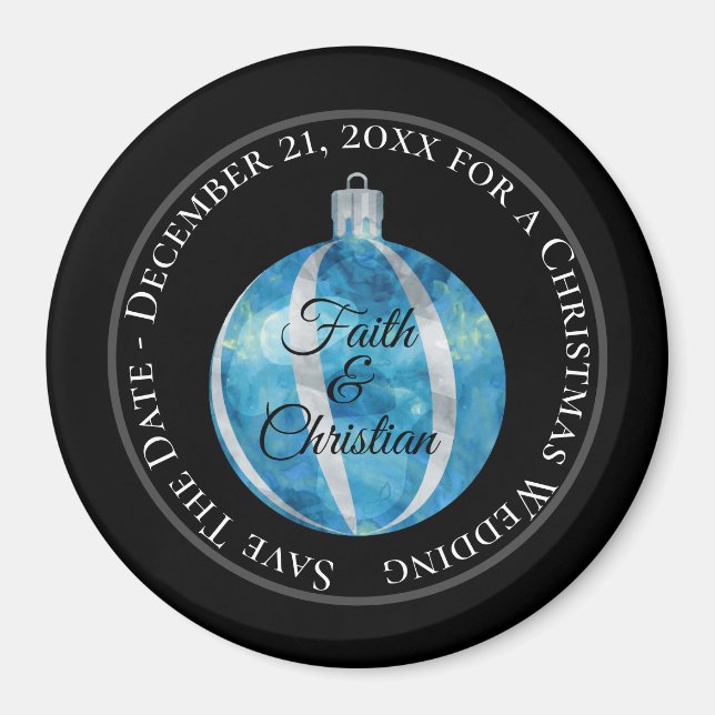 Imán Blue Striped Christmas Ornament/Save the Date (Frente)