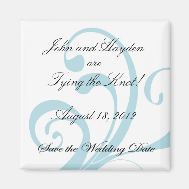 Imán Blue Swirly Save the Boda Date Magnet (Frente)
