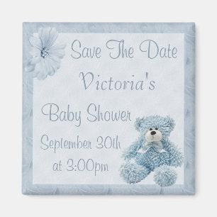 Imán Blue Teddy Save the Date Boy Baby Shower