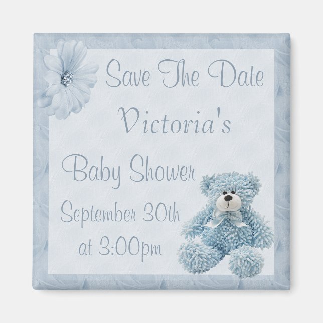 Imán Blue Teddy Save the Date Boy Baby Shower (Frente)