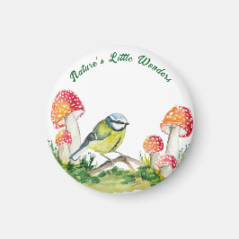 Imán Blue Tit and Fly Agaric in a Forest Clearing