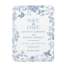 Imán Blue Toile De Jouy Floral francesa Save the Date
