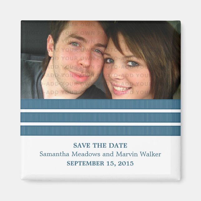 Imán Blue Triple Stripe Photo Save the Date Magnet (Frente)