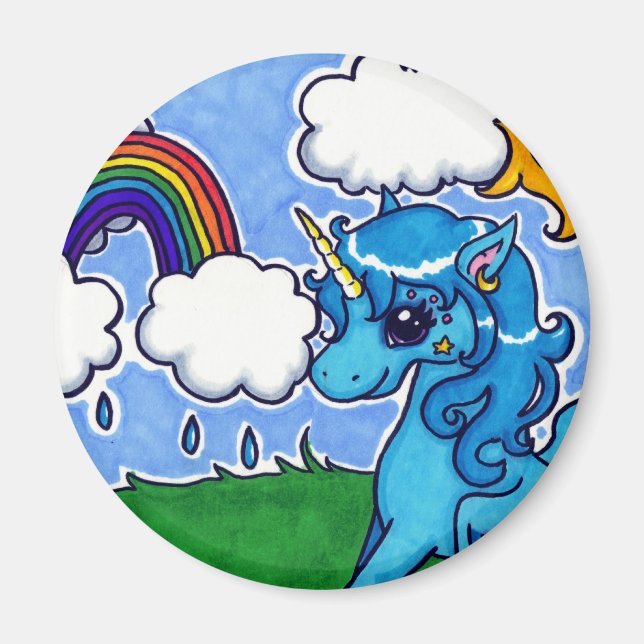 Imán Blue Unicorn con arco iris (Frente)