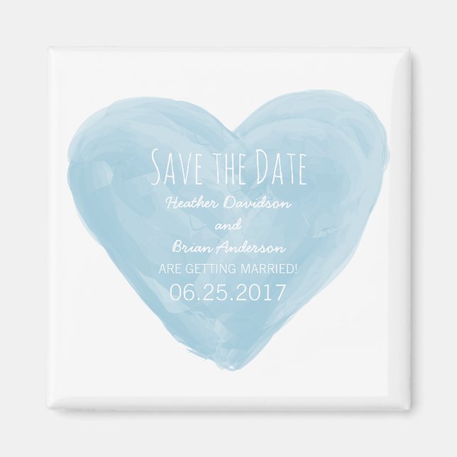 Imán Blue Watercolor Heart Save the Date Magnet (Frente)