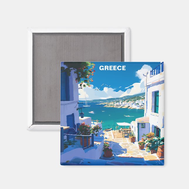 Imán Blue White Greece Viajes de época (Anverso/Reverso)
