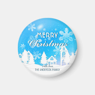 Imán Blue White House Snowflakes Navidad Feliz Año Nuev