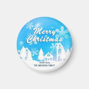 Imán Blue White House Snowflakes Navidad Feliz Año Nuev