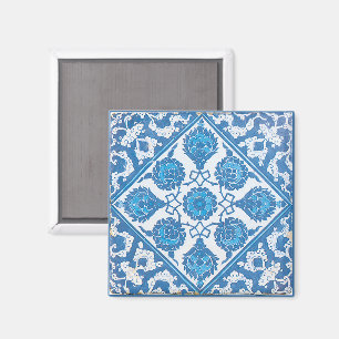 Imán Blue White Vintage Cornflower Art Tile Magnet