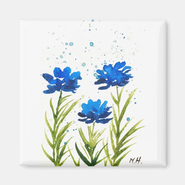 Imán Blue wildflowers watercolor girly chic (Frente)