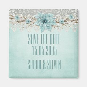 Imán Blue Winter Day Damask Save the date