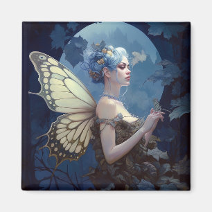 Imán Blue Woodland Fairy Fantasy Art