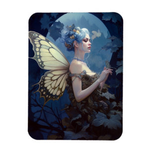 Imán Blue Woodland Fairy Fantasy Art