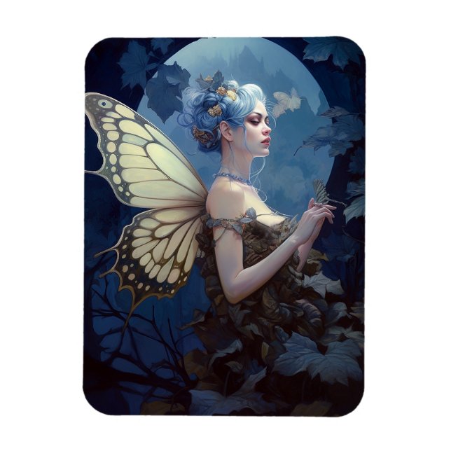 Imán Blue Woodland Fairy Fantasy Art (Vertical)