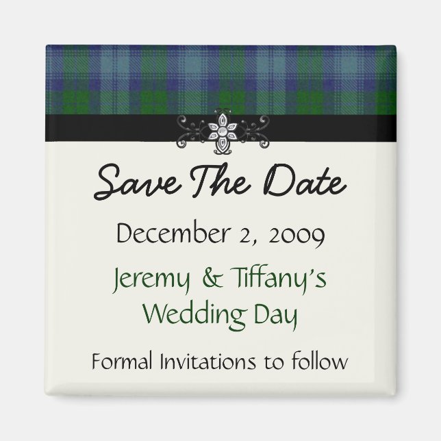 Imán Blue y Green Plaid Save the Date Magnet (Frente)