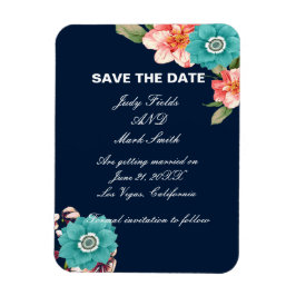 Imán Blue Y Pink Floral Botanical Save The Date