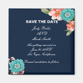 Imán Blue Y Pink Floral Botanical Save The Date