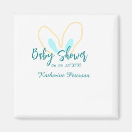 Imán Blue yellow baby shower name date animal ear cute 