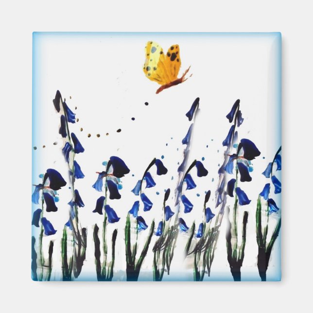 Imán Bluebells Butterfly Floral Spring (Frente)
