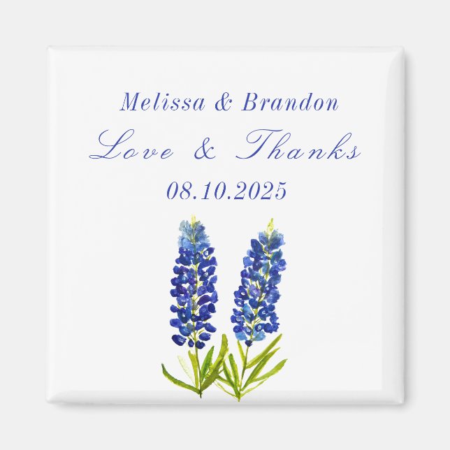 Imán Bluebonnets Blue Floral Texas Boda Gracias (Frente)