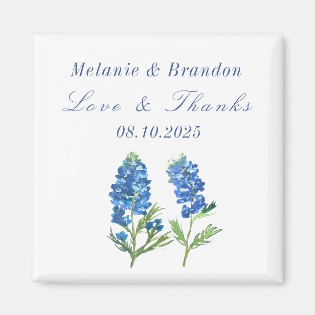 Imán Bluebonnets Floral Blue Boda Gracias (Frente)