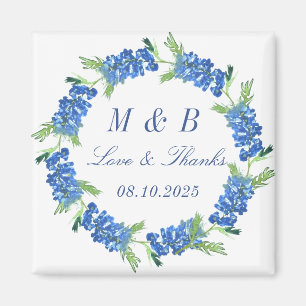 Imán Bluebonnets Monograma Floral Boda Gracias