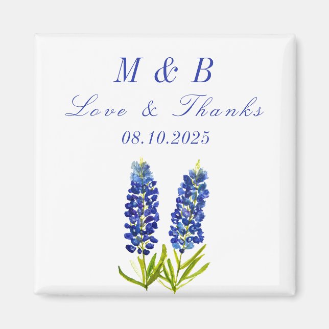 Imán Bluebonnets Monograma Floral Boda Gracias (Frente)