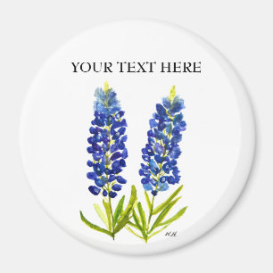 Imán Bluebonnets Texas State Flowe Lupine Watercolor