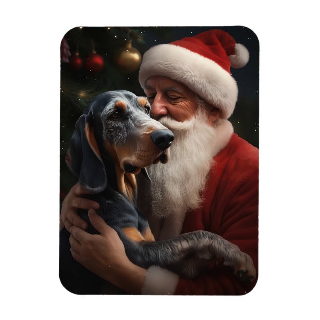 Imán Bluetick Coonhound Con Santa Claus Navidad (Vertical)